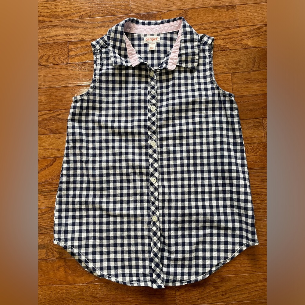 Cat & Jack sleeveless gingham button down, size L (10/12)